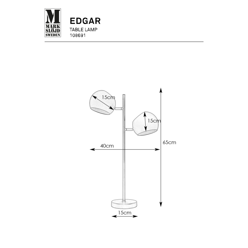 Markslöjd 108691 - Pöytävalaisin EDGAR 2xE14/40W/230V musta