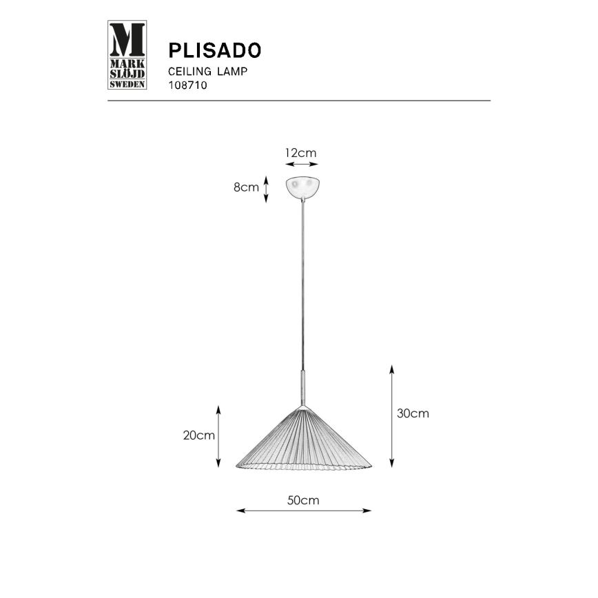 Markslöjd 108710 - Kattokruunu johdossa PLISADO 1xE27/40W/230V halkaisija 50 cm beige