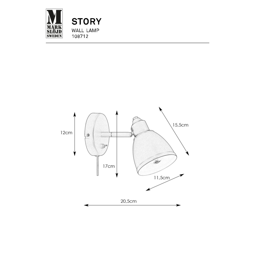 Markslöjd 108712 - Seinävalaisin STORY 1xE14/40W/230V musta