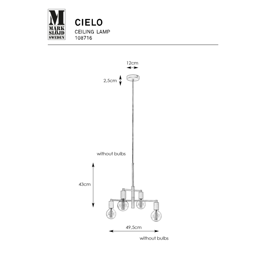 Markslöjd 108716 - Kattokruunu johdossa CIELO 4xE27/40W/230V musta