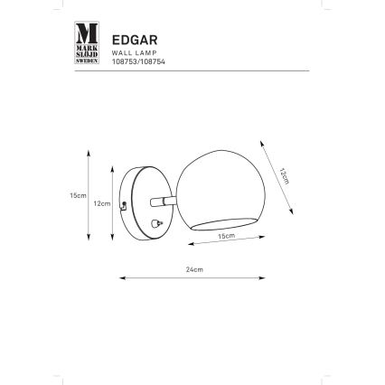 Markslöjd 108753 - Seinävalaisin EDGAR 1xE14/40W/230V musta