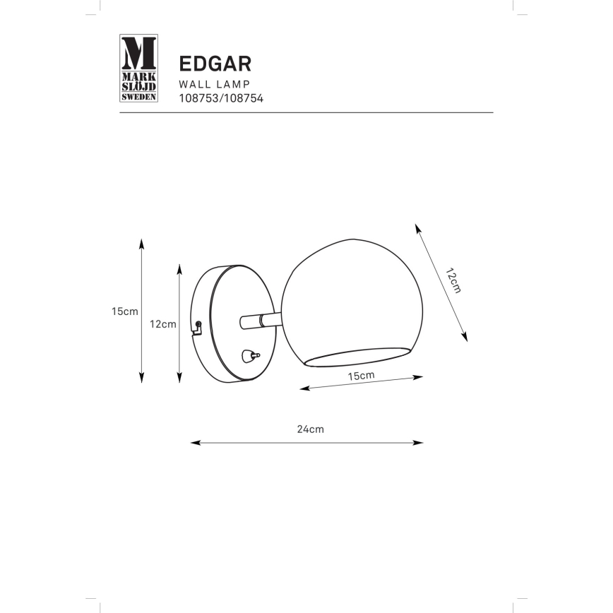 Markslöjd 108753 - Seinävalaisin EDGAR 1xE14/40W/230V musta
