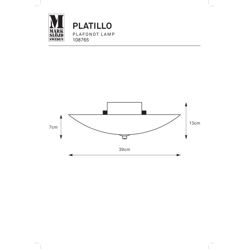 Markslöjd 108765 - Kattovalo PLATILLO 2xE27/40W/230V halkaisija 39 cm