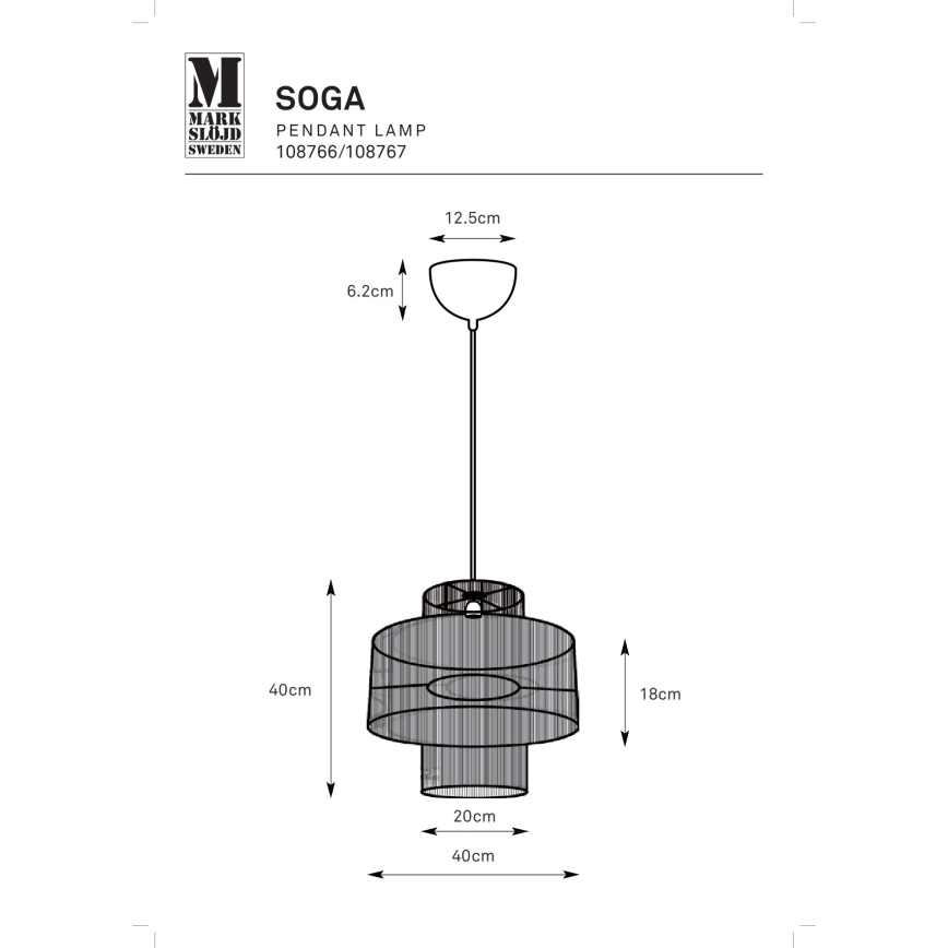 Markslöjd 108766 - Kattokruunu johdossa SOGA 1xE27/40W/230V musta