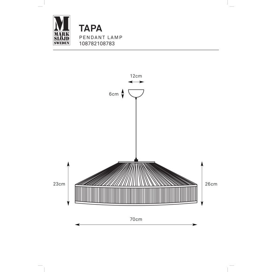 Markslöjd 108782 - Kattokruunu johdossa TAPA 1xE27/40W/230V musta/bambu