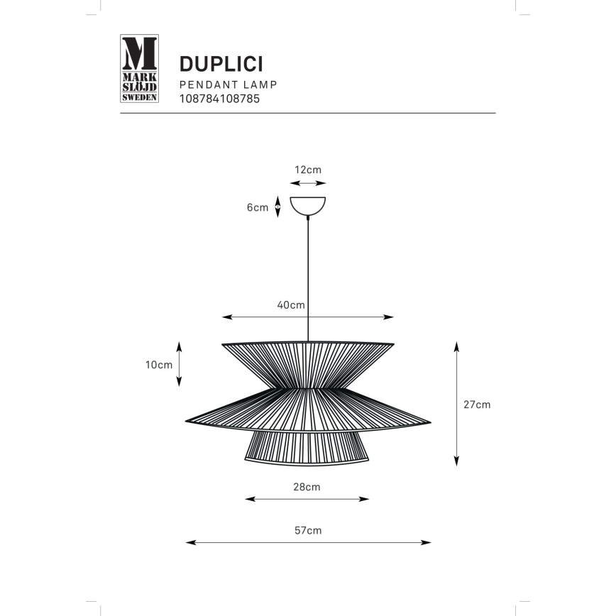 Markslöjd 108784 - Kattokruunu johdossa DUPLICI 1xE27/40W/230V musta/bambu