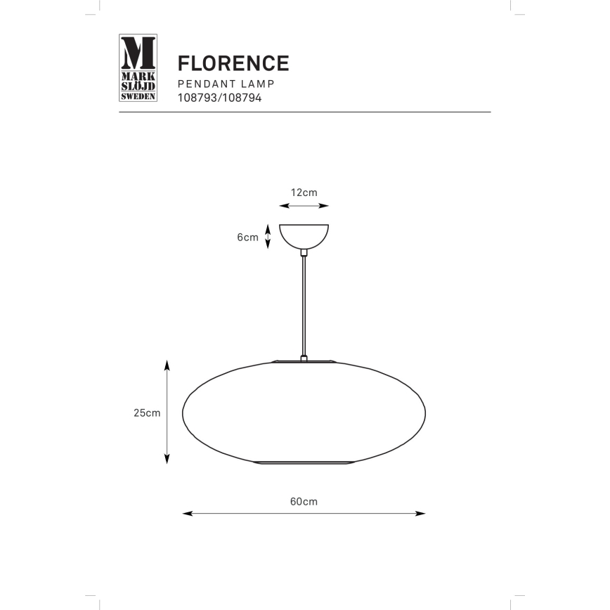 Markslöjd 108794 - Kattokruunu johdossa FORENCE 1xE27/40W/230V halkaisija 60 cm valkoinen