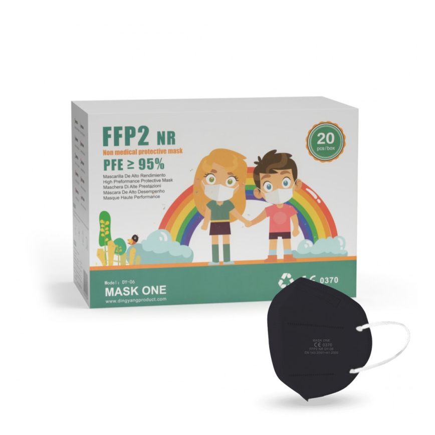 Mask One lasten hengityssuojain FFP2 NR - CE 0370 musta 100kpl