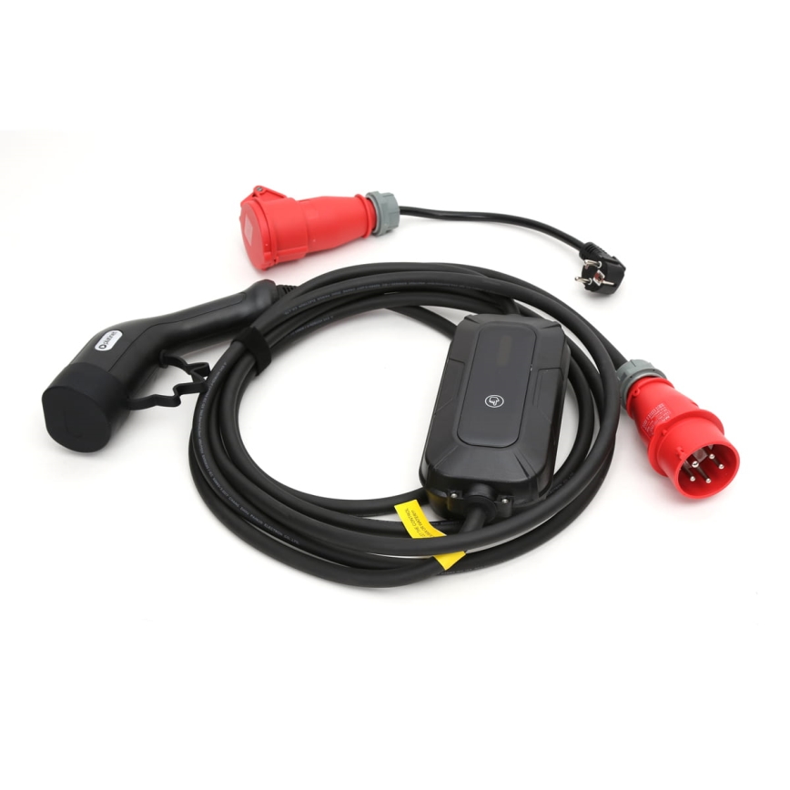 Matkalatauspiste sähköautoille EV/PHEV AC Type 2 16A/380V 11kW IP55 5m + adapteri 230V 3,7kW + kotelo