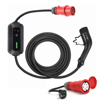 Matkalatauspiste sähköautoille EV/PHEV AC Type 2 16A/380V 11kW IP55 5m + adapteri 230V 3,7kW + kotelo