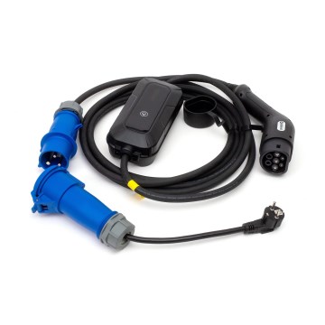Matkalatauspiste sähköautoille EV/PHEV AC Tyyppi 2 32A/230V 7,4kW IP55 5m + adapteri 230V 3,7kW + kotelo