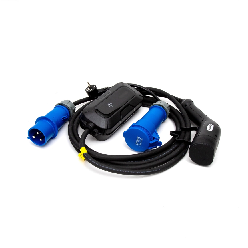 Matkalatauspiste sähköautoille EV/PHEV AC Tyyppi 2 32A/230V 7,4kW IP55 5m + adapteri 230V 3,7kW + kotelo