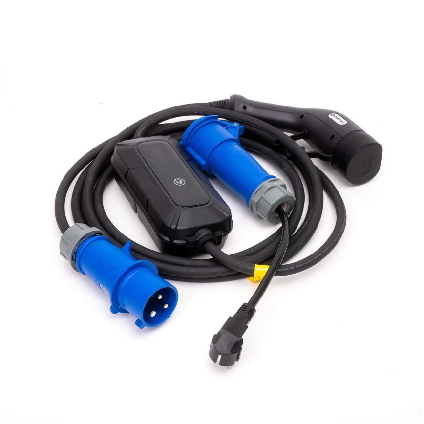 Matkalatauspiste sähköautoille EV/PHEV AC Tyyppi 2 32A/230V 7,4kW IP55 5m + adapteri 230V 3,7kW + kotelo