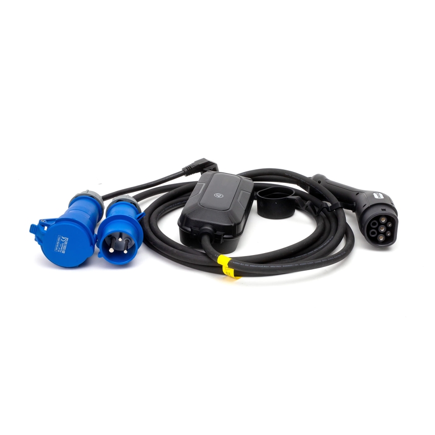 Matkalatauspiste sähköautoille EV/PHEV AC Tyyppi 2 32A/230V 7,4kW IP55 5m + adapteri 230V 3,7kW + kotelo