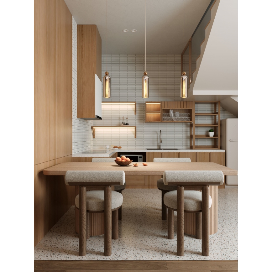 MAXLIGHT P0510 - Kattokruunu johdossa CAMPANILA 1xE27/40W/230V halkaisija 10 cm messinki/beige