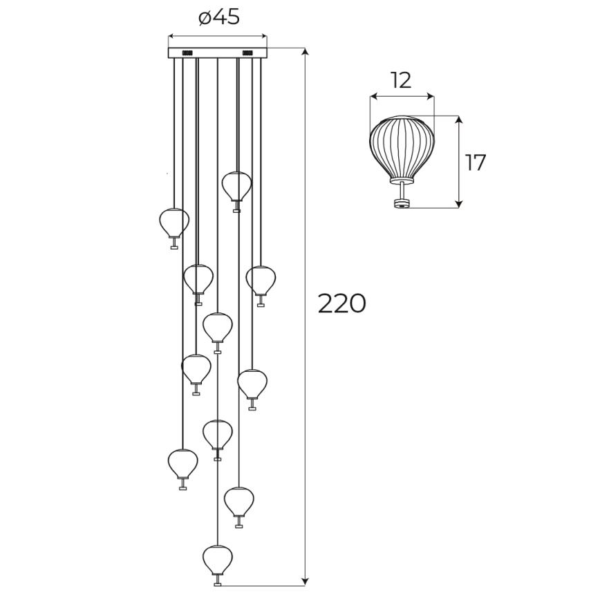 MAXLIGHT P0526D - Himmennettävä LED-kattokruunu johdossa PALLONCINI 11xLED/6W/230V halkaisija 45 cm läpinäkyvä/beige/savuinen