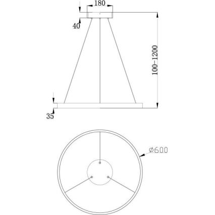 Maytoni MOD058PL-L32B3K - LED-kattokruunu johdossa RIM LED/37W/230V 3000K halkaisija 60 cm musta