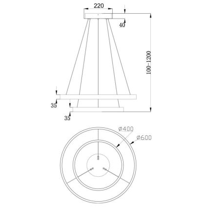 Maytoni MOD058PL-L55BS3K - LED-kattokruunu johdossa RIM LED/61W/230V 3000K halkaisija 60 cm kulta