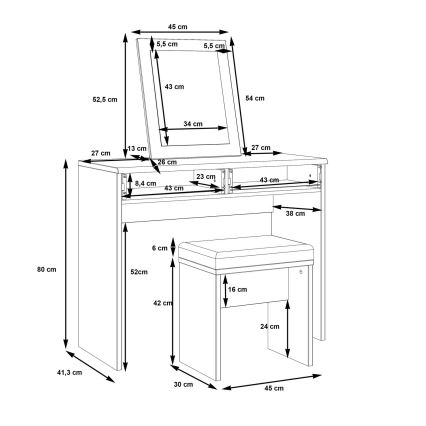 Meikkipöytä ERO + taburetti ruskea/musta