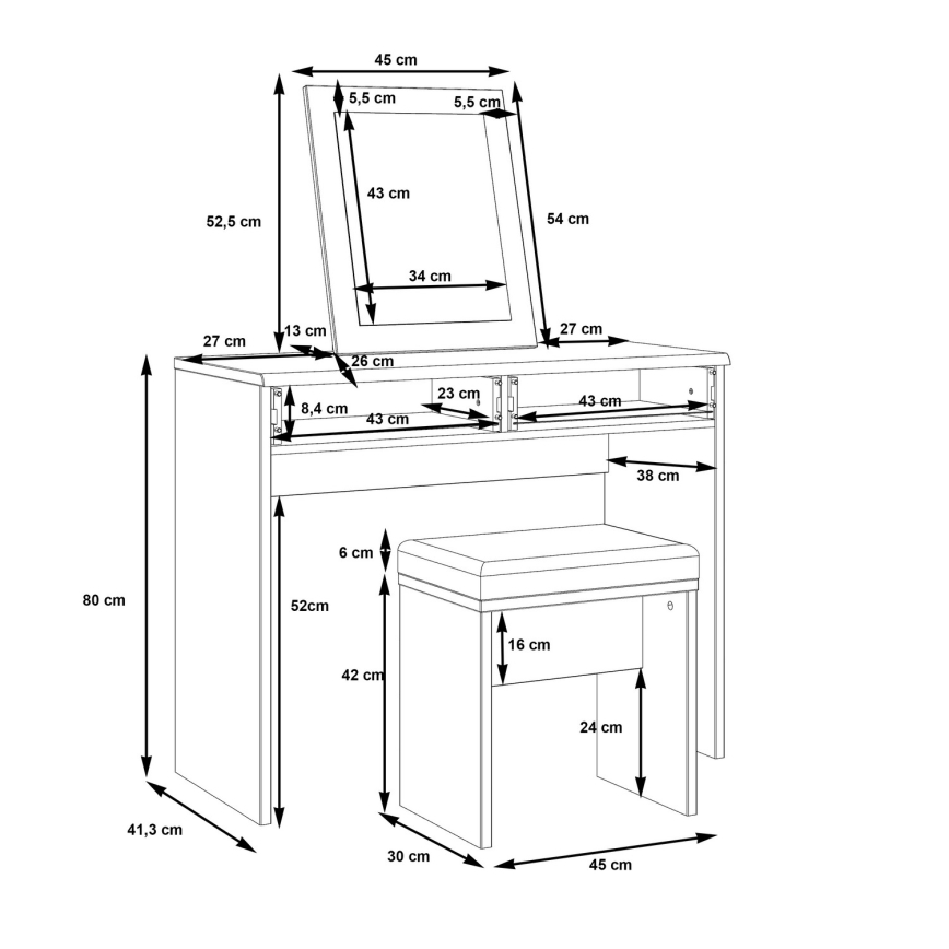 Meikkipöytä ERO + taburetti ruskea/musta