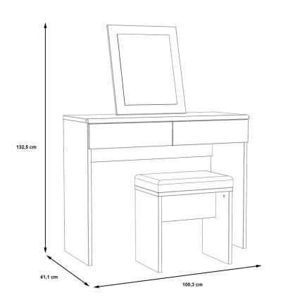Meikkipöytä JUNO + jakkara 45x29,6 cm ruskea/musta
