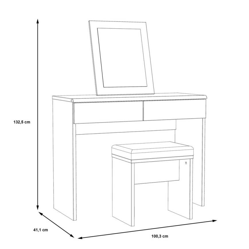 Meikkipöytä JUNO + jakkara 45x29,6 cm ruskea/musta