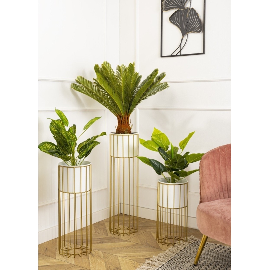 Metallinen kukkaruukku LOFT 70x20 cm kulta/valkoinen