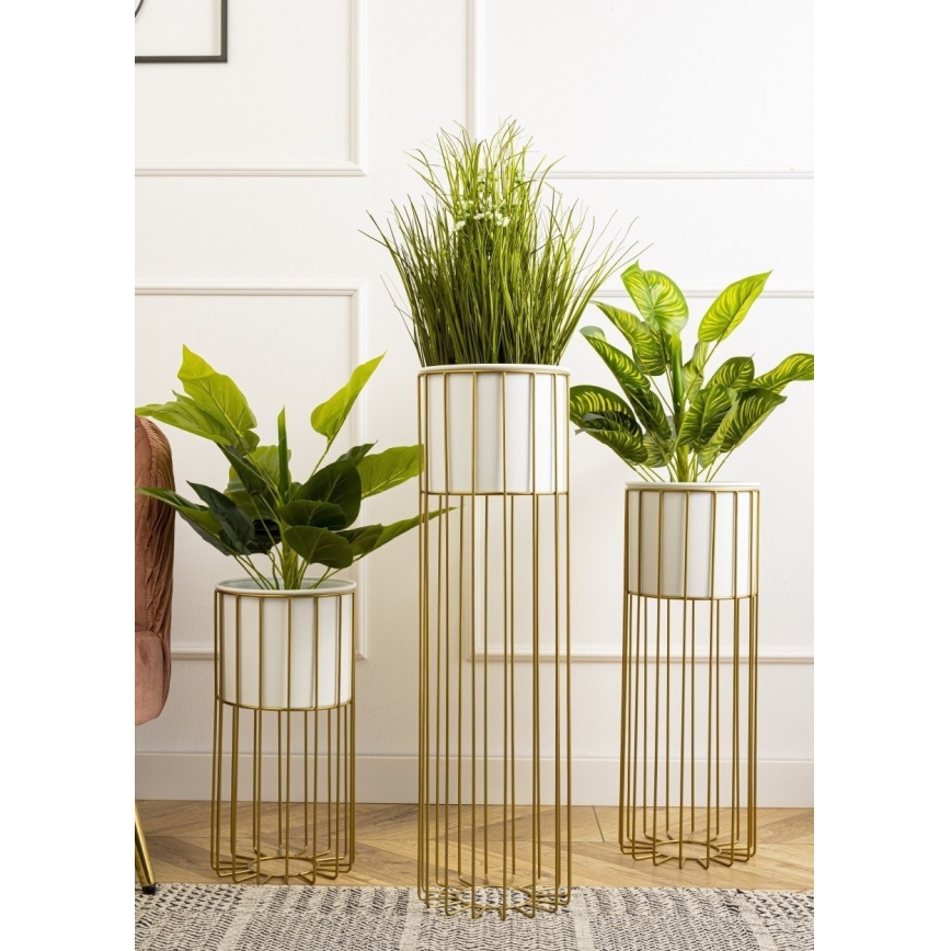 Metallinen kukkaruukku LOFT 70x20 cm kulta/valkoinen
