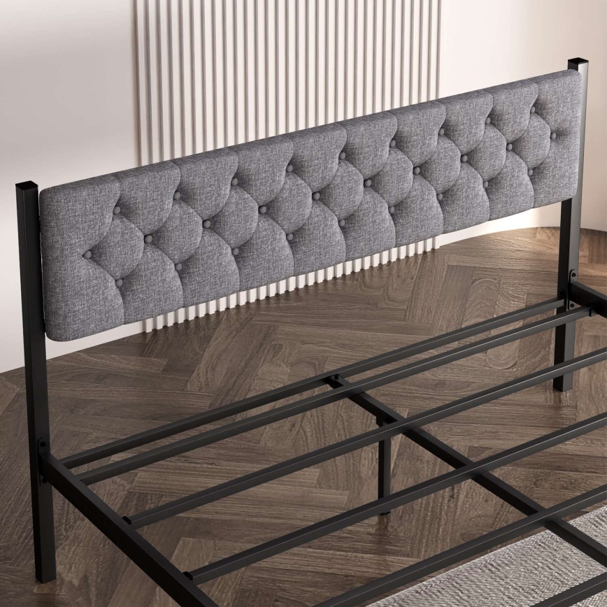 Metallinen parivuode KAROM 140 x 200 cm, harmaa, kantavuus 200 kg
