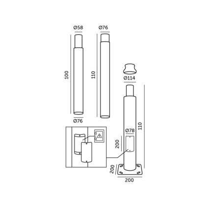 Metallinen pylväs ulkovalaisinpylvääseen BASE, 3 m, harmaa