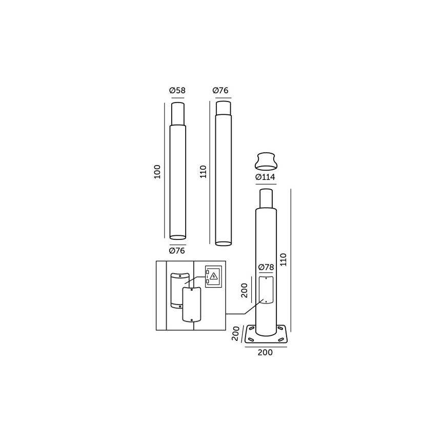 Metallinen pylväs ulkovalaisinpylvääseen BASE, 3 m, harmaa
