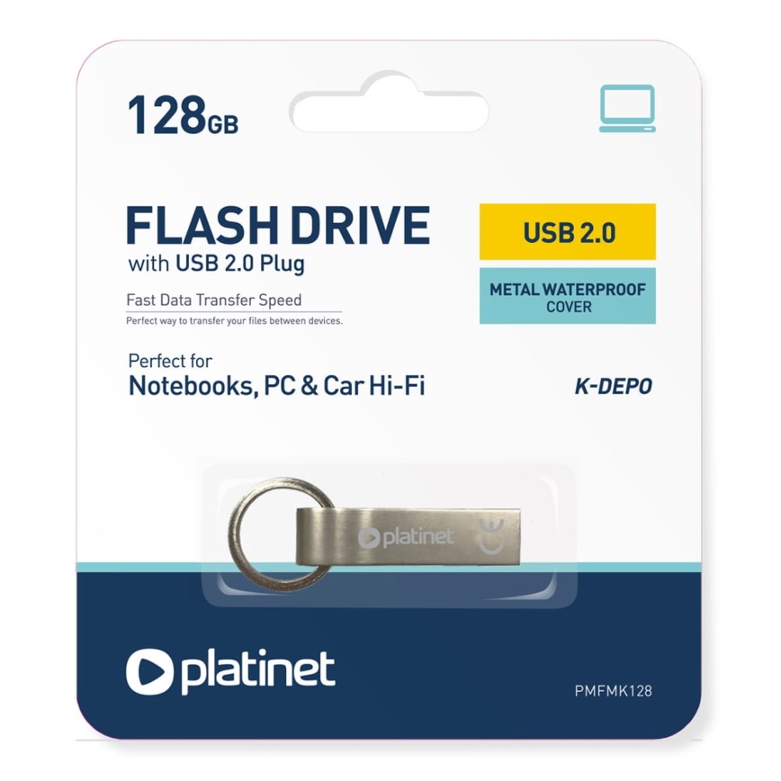 Metallinen vedenpitävä Flash Disk USB 128GB mattakromi