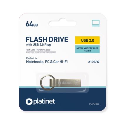 Metallinen vedenpitävä Flash Disk USB 64GB mattakromi