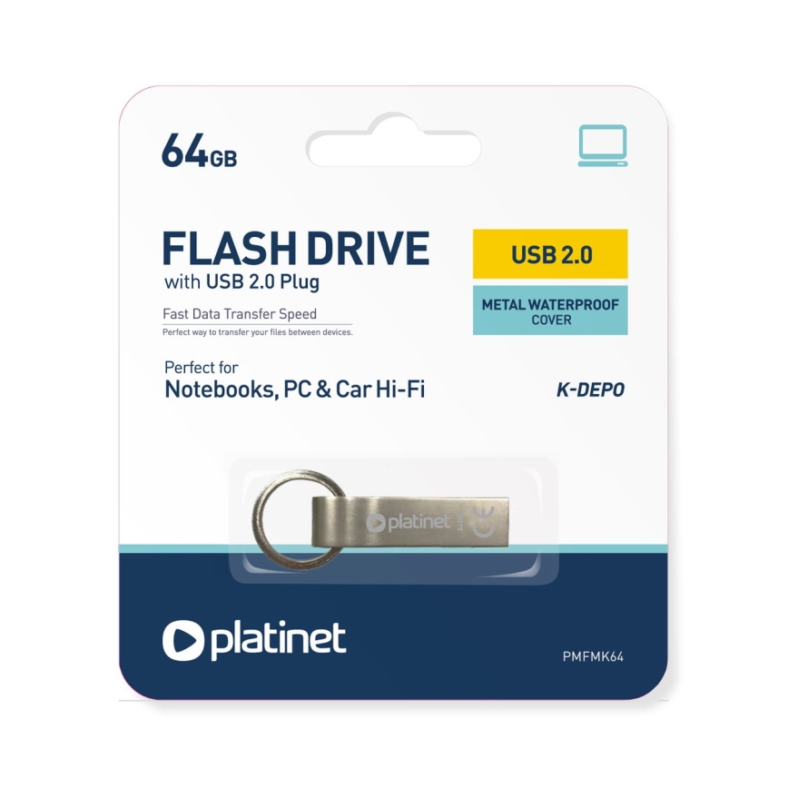 Metallinen vedenpitävä Flash Disk USB 64GB mattakromi