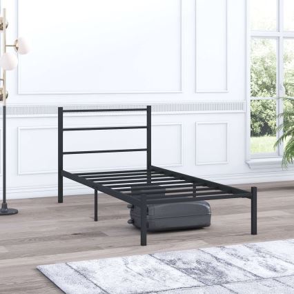 Metallinen yhden hengen sänky FERON 90x200 cm, musta, kantavuus 120 kg