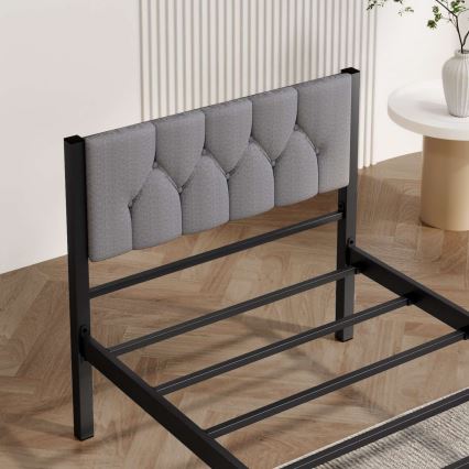 Metallinen yhden hengen sänky KAROM 90x200 cm, harmaa, kantavuus 120 kg