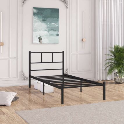 Metallinen yhden hengen sänky ROVAN 90x200 cm, musta, kantavuus 120 kg