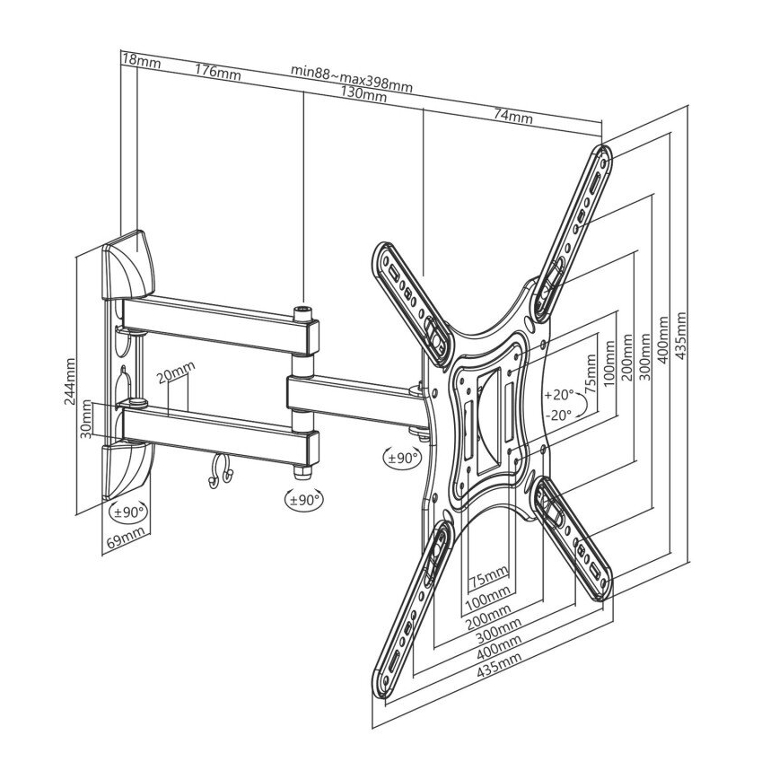 MK FLORIA MKF-23DP444 - TV-seinäteline nivelellä 65" musta