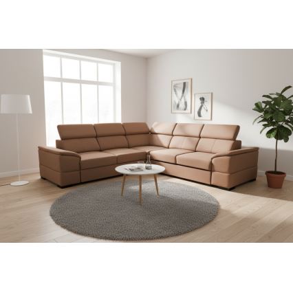 Monikäyttöinen kulmasohva, avattava vuoteeksi ja säilytystilalla GRANADA ruskea