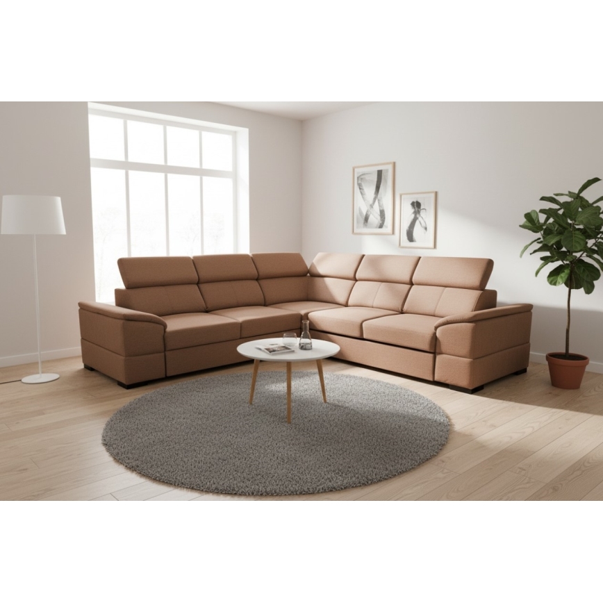 Monikäyttöinen kulmasohva, avattava vuoteeksi ja säilytystilalla GRANADA ruskea