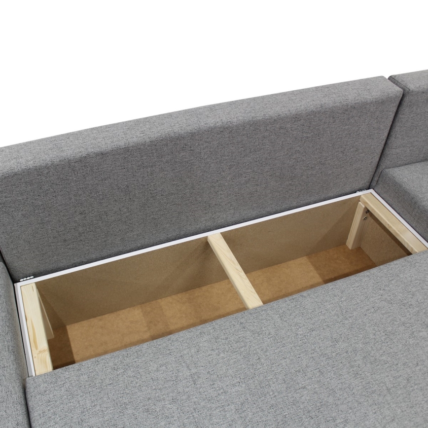 Monikäyttöinen U-muotoinen vuoteeksi avattava kulmasohva ALMEIDA, harmaa, säilytystilalla