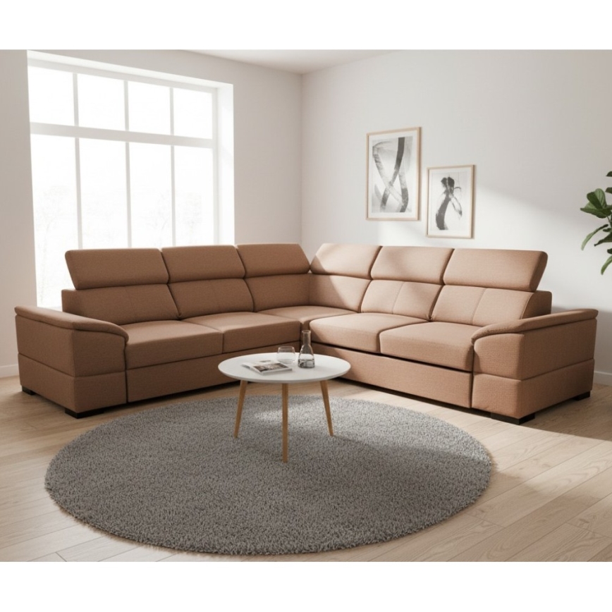 Monikäyttöinen kulmasohva, avattava vuoteeksi ja säilytystilalla GRANADA ruskea