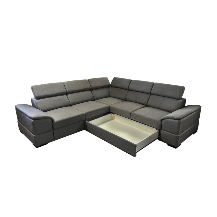 Monikäyttöinen, vuoteeksi avattava kulmasohva säilytystilalla GRANADA, tummanharmaa