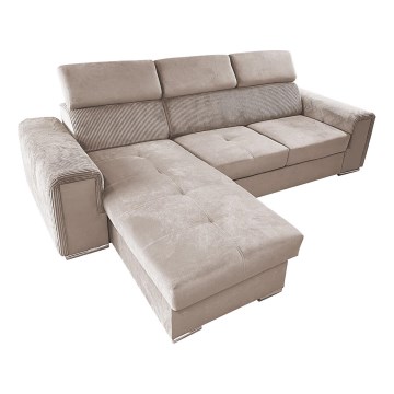 Monikäyttöinen kulmasohva, joka avautuu L-muotoon ja jossa on säilytystila, SALVADA beige