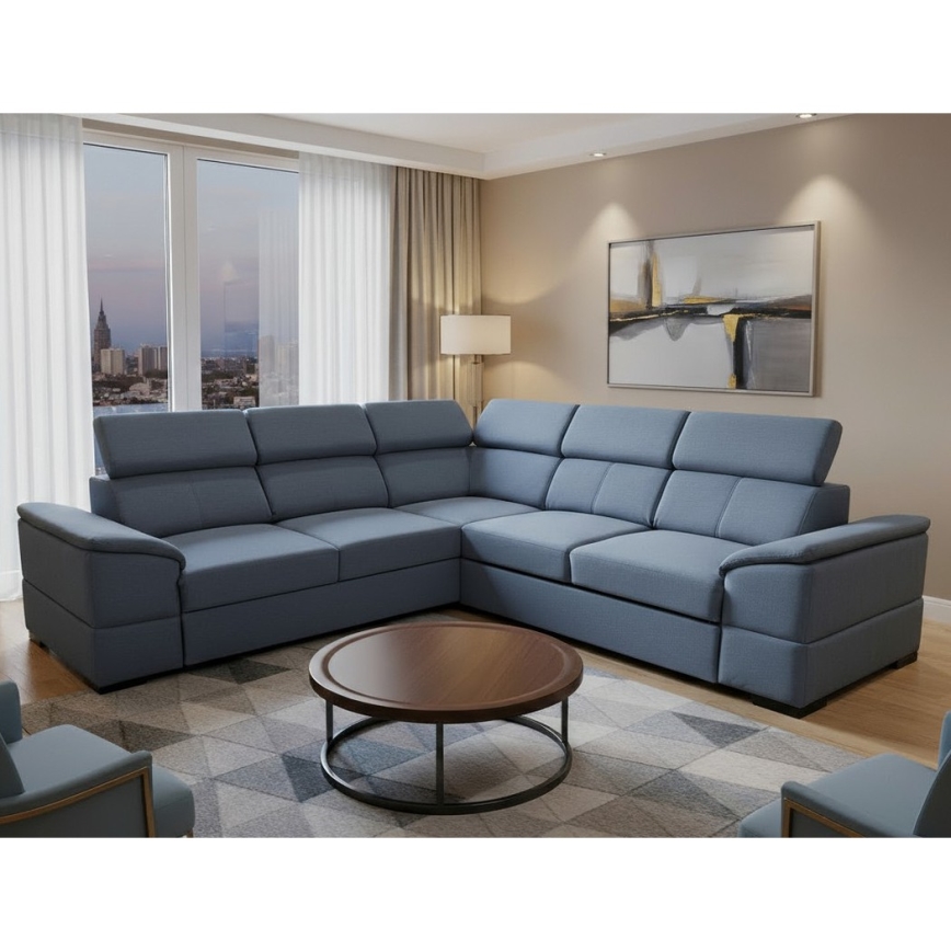 Monikäyttöinen kulmavuodesohva säilytystilalla GRANADA, sininen