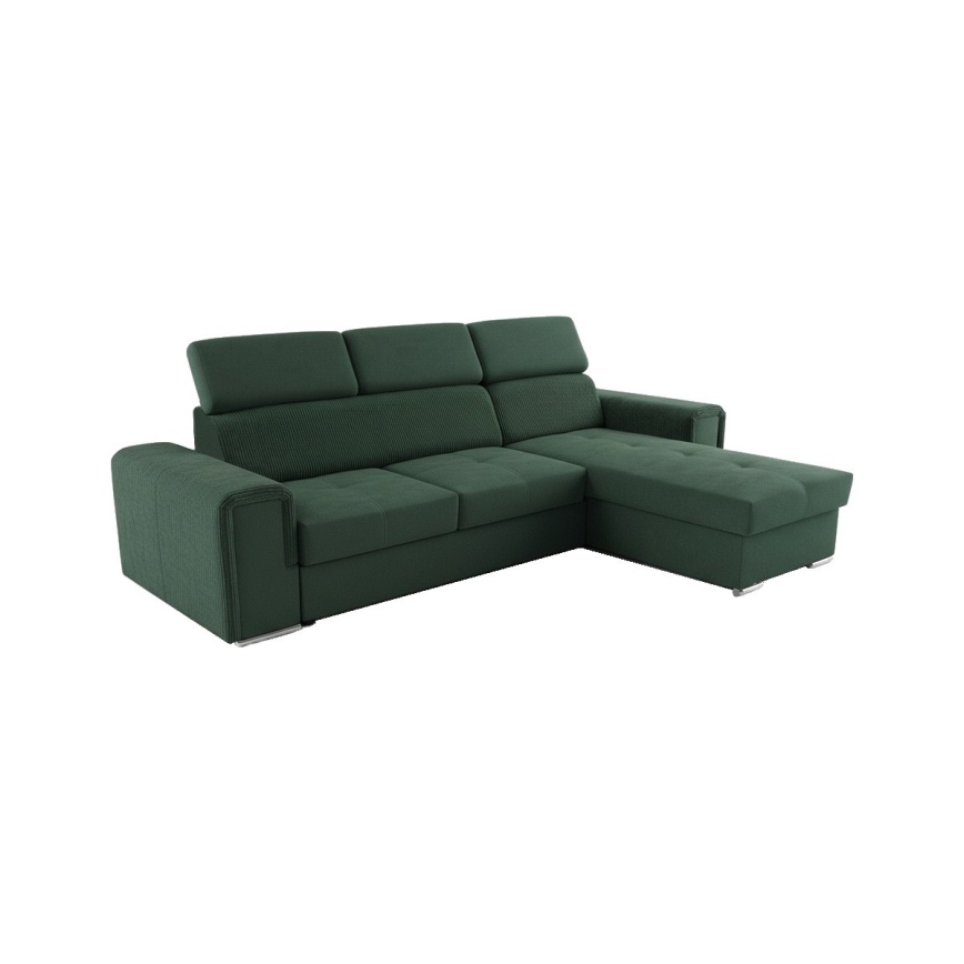 Monikäyttöinen L-muotoinen levitettävä kulmasohva säilytystilalla SALVADA, vihreä