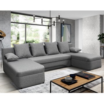 Monikäyttöinen U-muotoinen vuoteeksi avattava kulmasohva ALMEIDA, harmaa, säilytystilalla