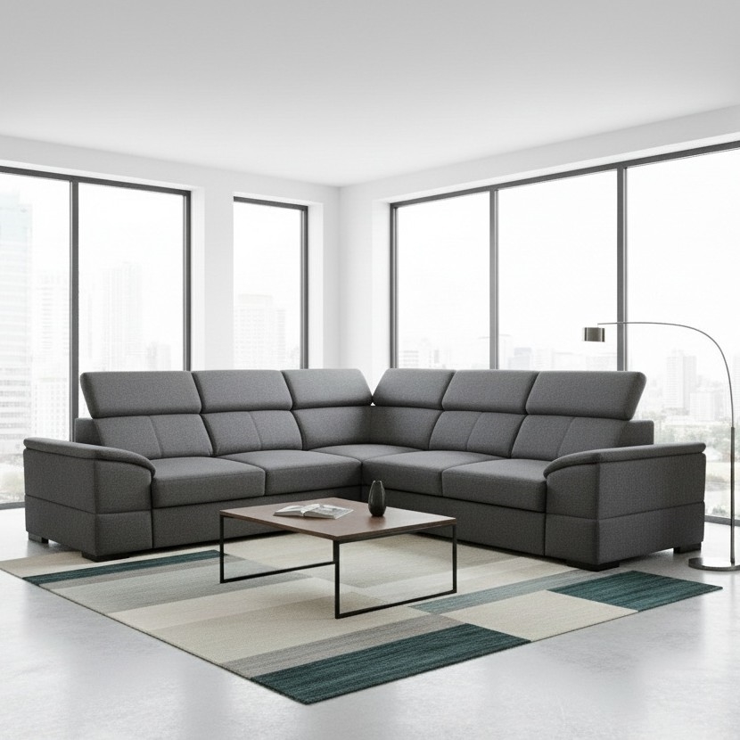 Monikäyttöinen, vuoteeksi avattava kulmasohva säilytystilalla GRANADA, tummanharmaa