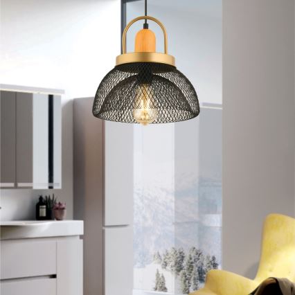 MONZA-riippuvalaisin vaijerilla, 1 x E27, 40 W, 230 V, halkaisija 29 cm, musta/kultainen