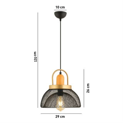 MONZA-riippuvalaisin vaijerilla, 1 x E27, 40 W, 230 V, halkaisija 29 cm, musta/kultainen